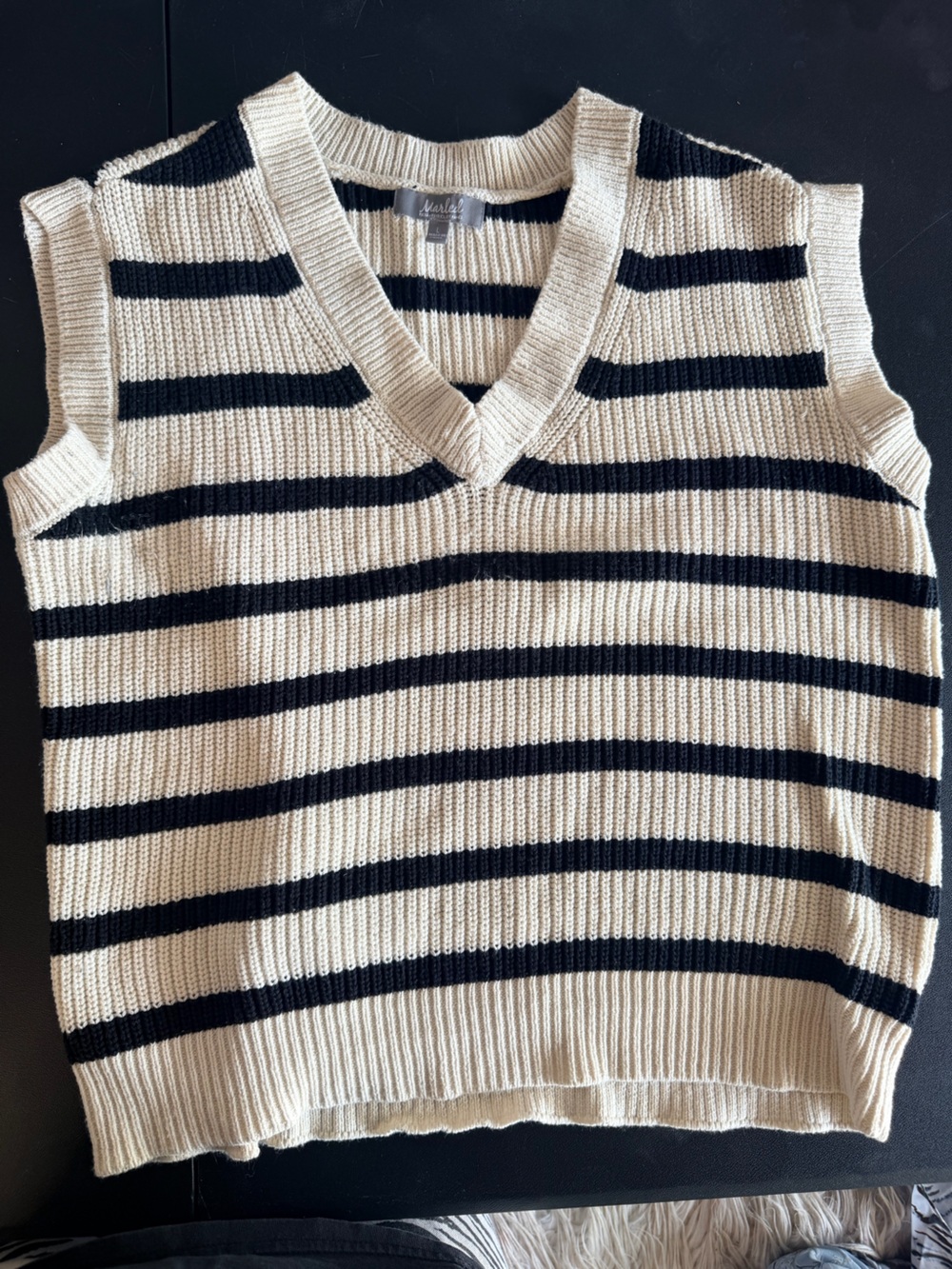 Striped Knit Tank Top in Cream and Navy